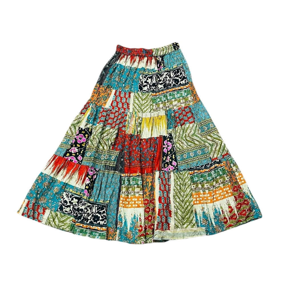 Catalog Classics Tiered Patchwork Maxi Skirt Cott… - image 2
